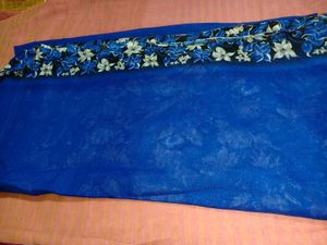 Vibrant Blue Saree with Floral Border