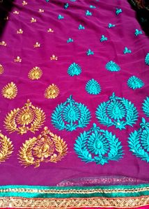 Purple Embroidered Silk Saree