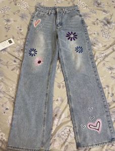 Cute Embroidered Wide Leg Jeans