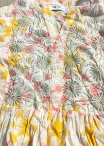 White Base Multi Coloured Tye nd Dye Pattern Kurti