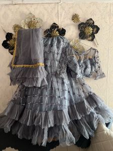 Grey Ruffled Lehenga Choli Set