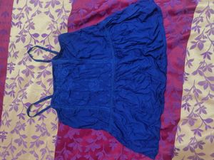 Navy Blue Peplum Top with Embroidery