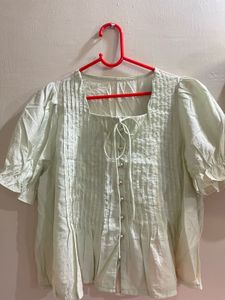 Light Green Puff Sleeve Blouse