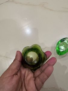 Set of 2 Green Glass Candle Holders