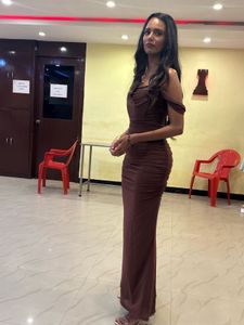 Elegant Brown Off-Shoulder Maxi Dress