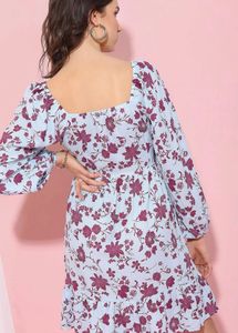 Light Blue Floral Print Midi Dress