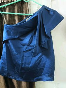 One Shoulder Satin Ruffle Top...