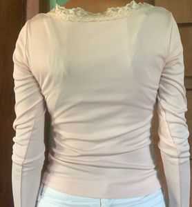 Pink Lace Trim Long Sleeve Top