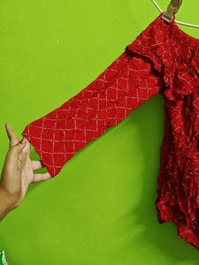 Red Off-Shoulder Bandhani Print Top