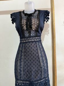 Navy Lace Detail Maxi Dress