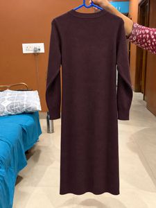 Maroon Knit Midi Dress