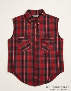 Red Plaid Cold Shoulder Shirt