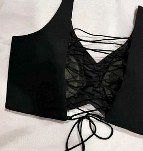 Stylish Black Lace-Up Blouse