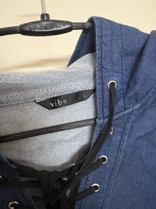 Denim Lace-Up Hoodie