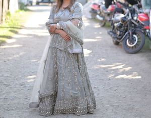 Elegant Grey Embellished Lehenga Set