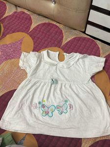 Cute White Baby Dress with Butterfly Embroidery