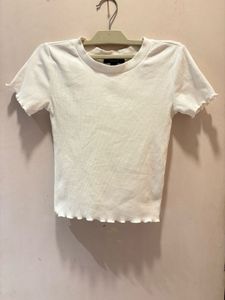 White Lettuce Hem  Ribbed T-Shirt