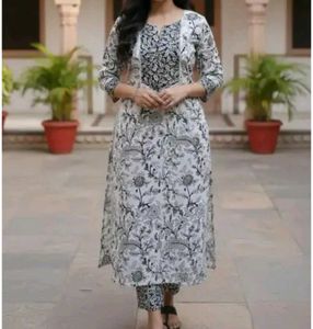 Black &amp; White Floral Kurta Set