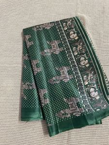 Tussar Silk Green Horse Print Saree