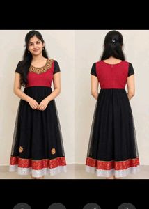 Elegant Black & Red Anarkali Gown