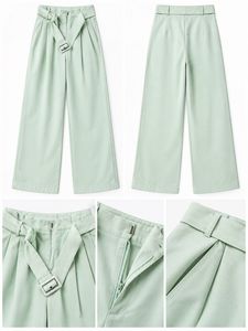 Light Green Wide Leg Pants with Belt