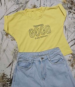 Yellow "Thinking Good" Graphic Tee