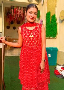 Red Printed Kurta with Sharara Set