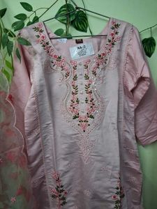 Embroidered Pink Kurta Set with Dupatta