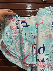 womens graphical print long top with bell sleeves