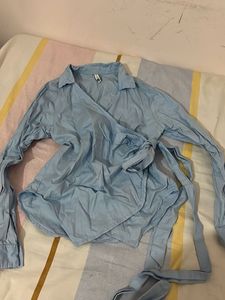 Light Blue Wrap Blouse