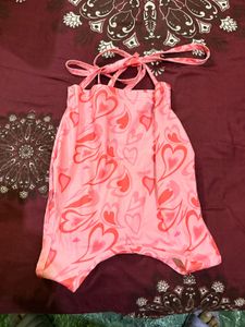 Pink Heart Print Tie-Back Crop Top