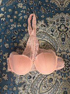 Pink Lace Trim Halter Bra