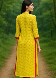 Yellow Large Size Printed Kurthi