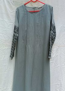 Grey Embroidered Sleeve Kurta