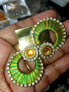 Green &amp; Yellow Silk Thread Earrings