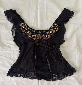 Boho Beaded Lace Trim Top