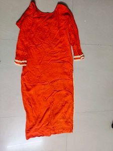 Orange Embroidery And Mirror Work Kurta Women