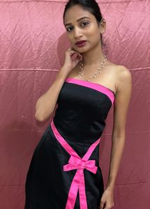 Black &amp; Pink Strapless Formal Gown