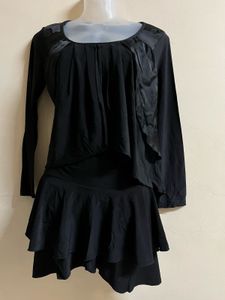 Black Ruffled Long Sleeve Dress