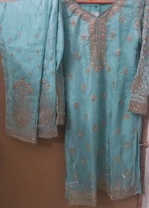 Embellished Teal Kurta Set with Pants
