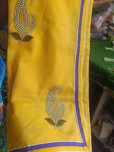 Yellow Embroidery design saree