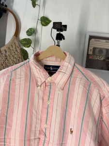 Ralph Lauren Men's Pink Striped Short Sleeve Shirt