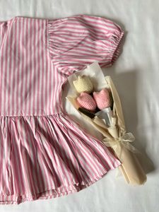 Pink Striped Peplum Tie-Up Top