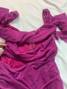 Purple Ruffle Meshy long Sleeve Mini Dress