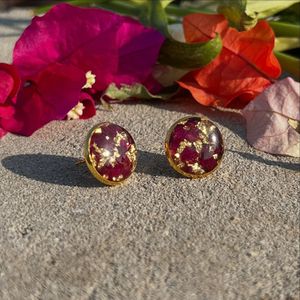 Boho Floral Resin & Gold Stud Earrings