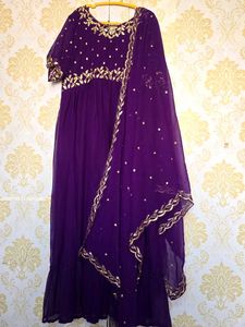 Stunning Purple Ethnic Gown with Dupatta