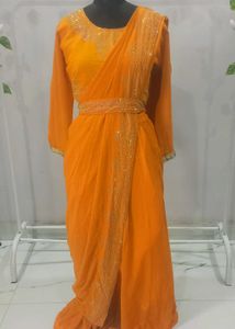 Elegant Orange Saree with Embellishments