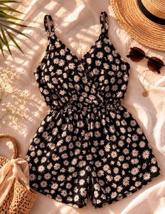 🌴🖤 Berrylush Black Floral Playsuit size —S