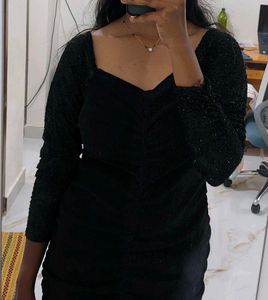 Sparkly Black Ruched Bodycon Dress