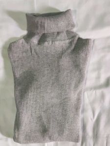 Grey Ribbed Turtleneck Sweater